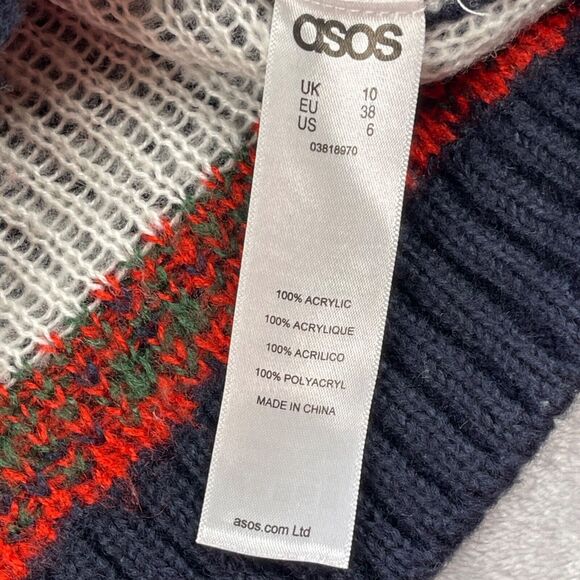 ASOS Sweater Womens US 6 Navy Fair Isle Reindeer Snowflake Christmas Cropped - Picture 7 of 10